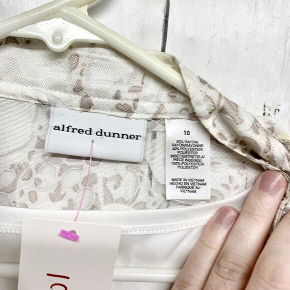 Alfred Dunner Shirt Women 10 Floral Botanical Collared Inset Long Sleeve Button - Picture 2 of 7